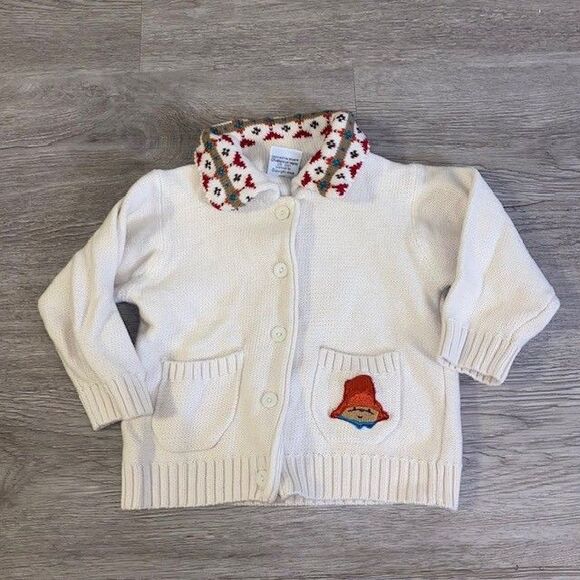 Vintage H&M Paddington Bear Girls Button Cardigan 9-12 Month Pattern Collar 2001 - Picture 1 of 6